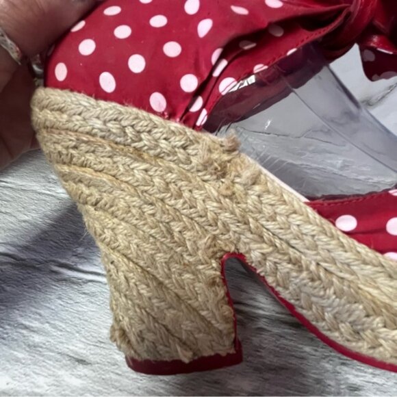 Irregular Choice “Diplo Cheesecake” Polka Dot Jute Espadrille Wedge Heels - Picture 12 of 16